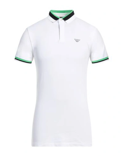 Emporio Armani Man Polo Shirt White Size L Cotton, Elastane, Polyester