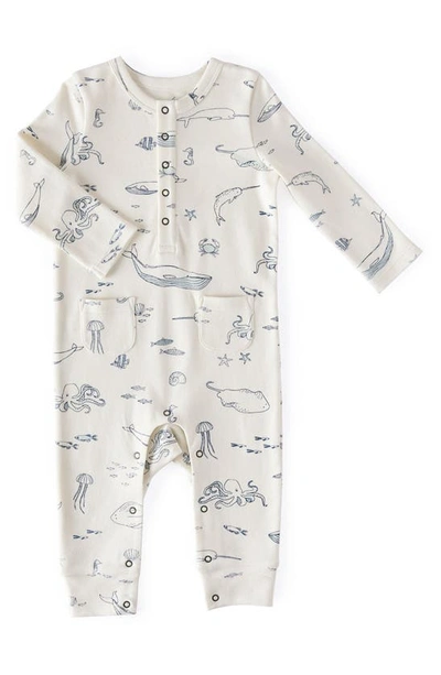 Pehr Unisex Life Aquatic Cotton Printed Henley Coverall - Baby