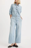 Levi's Iconic Long Sleeve Denim Wide Leg Jumpsuit In Antigone Stripe Chalk Pink