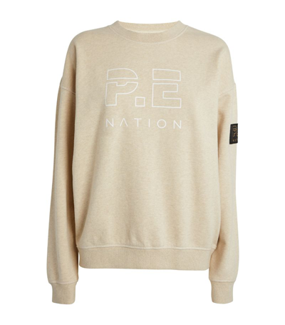 P.e Nation Womens Oatmeal Marle Heads Up Logo-print Organic-cotton Sweatshirt