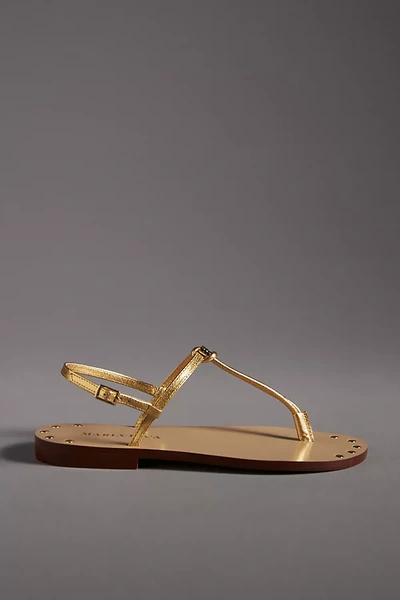 Maria Luca Iset T-strap Metallic Leather Sandals In Gold
