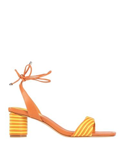 Schutz Woman Sandals Orange Size 7 Soft Leather, Textile Fibers