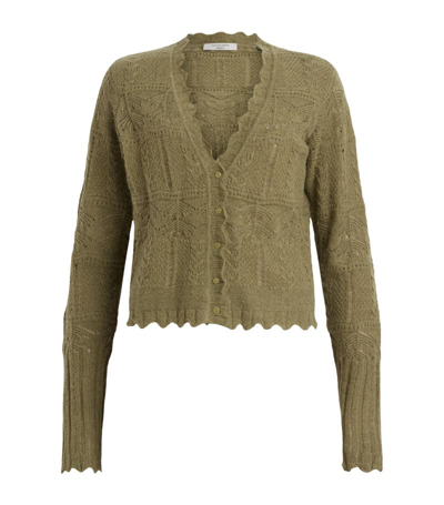 Allsaints Vanessa Lace Stitched Cardigan In Grass Green