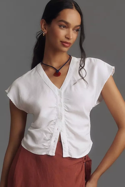 Bella Dahl Short-sleeve Shirred Top In White