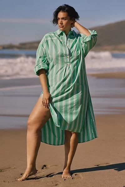 By Anthropologie Long Sleeve Popover Dress In Green