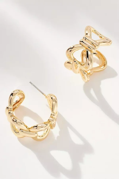 By Anthropologie Metal Ribbon Hoop Earrings In Gold