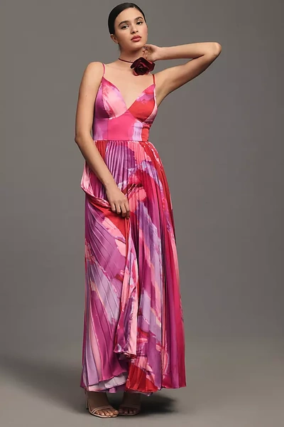 Hutch Hale Bare V-neck Maxi Dress In Hot Pink