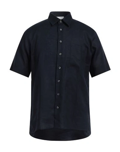 Gran Sasso Man Shirt Midnight Blue Size 48 Linen