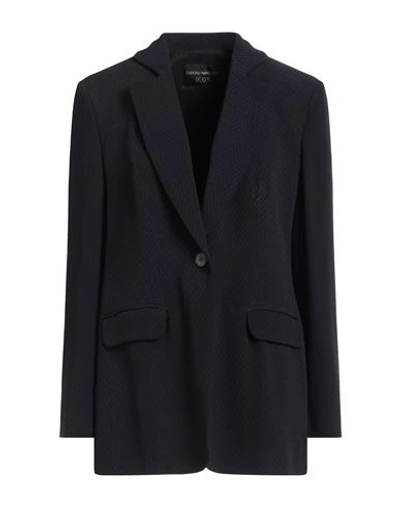 EMPORIO ARMANI EMPORIO ARMANI WOMAN BLAZER MIDNIGHT BLUE SIZE 14 ACETATE, VISCOSE