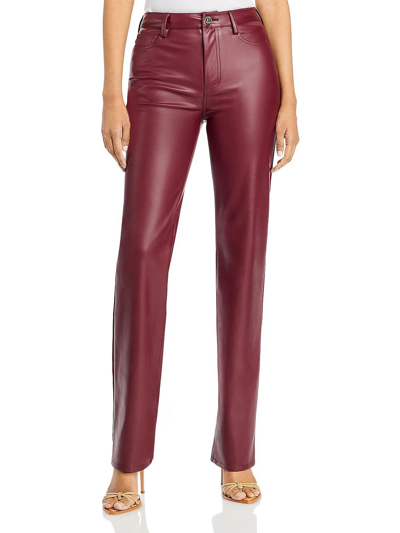 Staud Chisel Womens Faux Leather High Rise Straight Leg Pants In Red