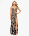BLONDIE NITES JUNIORS' FLORAL-SEQUINED STRAPLESS GOWN