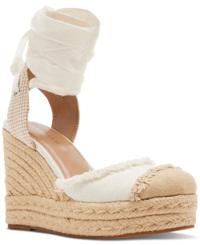 Madden Girl Chatham Cap-toe Lace-up Platform Wedge Espadrilles In Natural Canvas