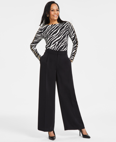 Inc International Concepts Women's Pleated Wide-leg Trousers, Created For Macy's In Deep Black