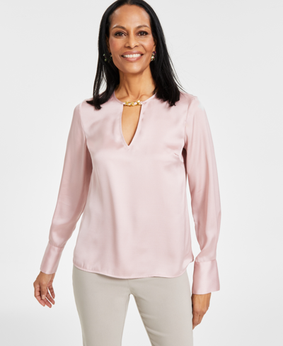 Inc International Concepts Women's Cutout Chain Detail Blouse, Created For Macy's In Pale Mauve