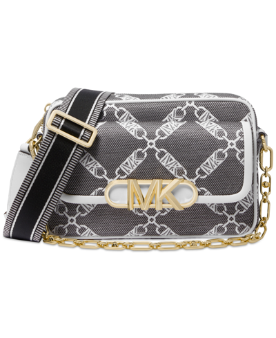 Michael Kors Michael  Parker Medium Chain Swag Camera Crossbody In Black,optic White