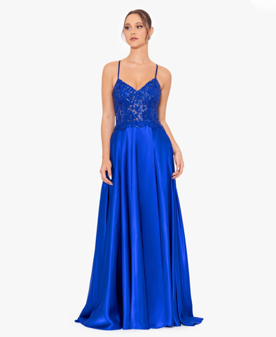 Blondie Nites Juniors' Sequin-bodice Sleeveless Gown In Royal