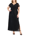 CONNECTED PLUS SIZE SEQUIN-LACE V-WIRE MAXI DRESS