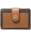 Michael Kors Michael  Charm Small Tab Compact Pocket Wallet In Brown,acorn
