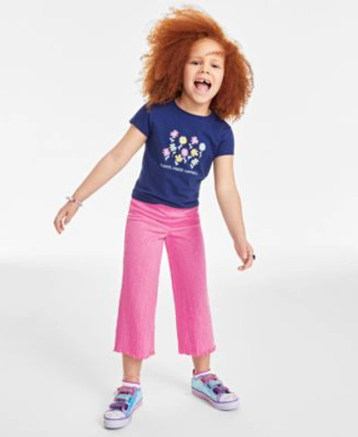 Epic Threads Kids' Little Girls Happy Flowers Graphic T Shirt Textured Wide Leg Pants Created For Macys In Medieval Blue