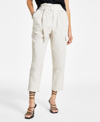 BAR III PETITE D-RING-BELT HIGH-RISE CARGO PANTS, CREATED FOR MACY'S