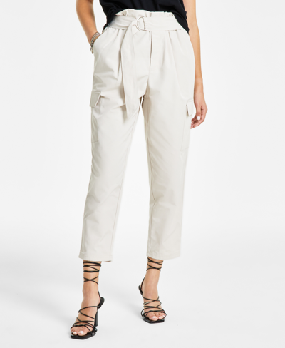 Bar Iii Petite D-ring-belt High-rise Cargo Pants, Created For Macy's In Gray Morn