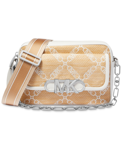 Michael Kors Michael  Parker Medium Chain Swag Camera Crossbody In Natural,optic White