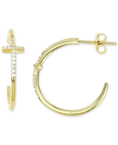 Macy's Cubic Zirconia Cross Polished Tube Small Hoop Earrings, 0.79" In Gold