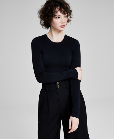 And Now This Women's Long-sleeve Seamless Crewneck Top, Created For Macy's In Black