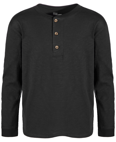 Epic Threads Big Boys Solid Henley Shirt, Created For Macy's In Deep Black