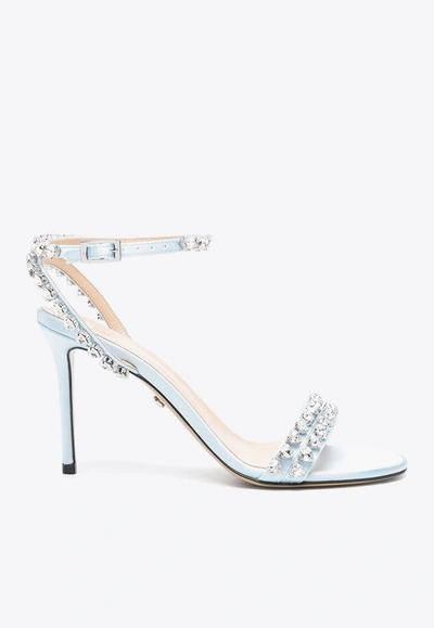 Mach & Mach 90mm Crystal-embellished Satin Sandals In Sky Blue