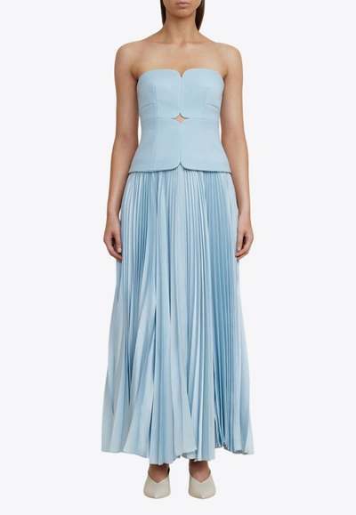 Acler Avonlea Strapless Pleated Maxi Dress In Blue