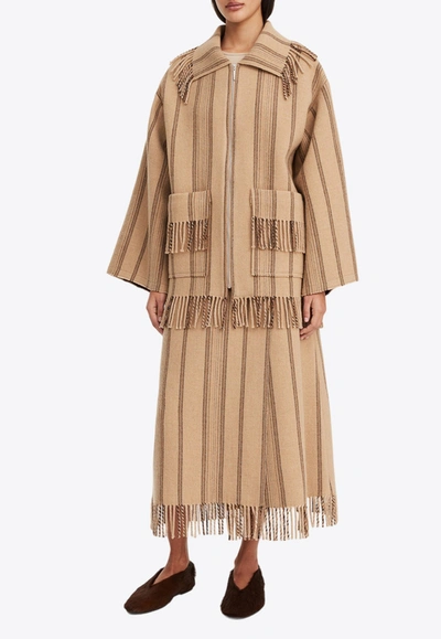 By Malene Birger Bolou Zip-up Fringed Cardigan In Beige