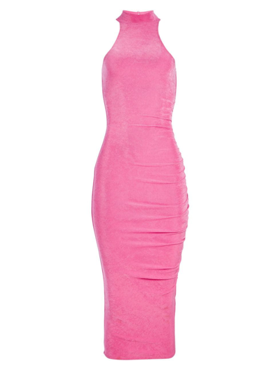 Ser.o.ya Delta High-neck Sparkly Knit Midi Dress In Malibu Pink