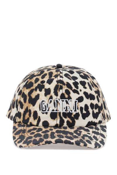 Ganni 豹纹logo刺绣棒球帽 In Leopard