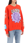 Ganni Logo-print Organic Cotton Sweatshirt In High Risk Red (red)
