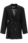 Ganni Oversized String-tie Double-breasted Blazer In Black (black)