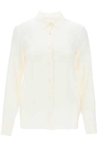 Palm Angels Monogram-jacquard Buttoned Shirt In White