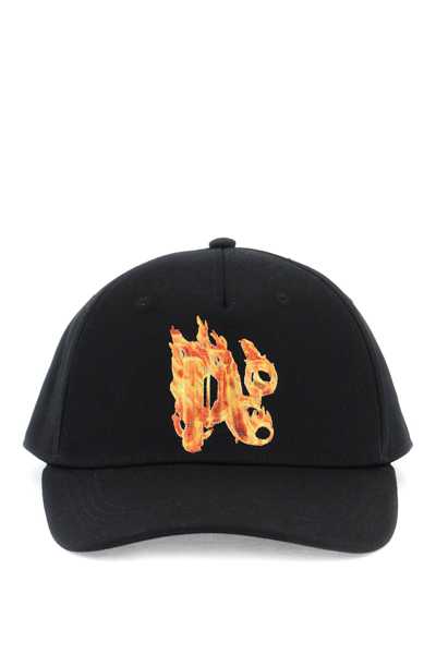 Palm Angels Burning Monogram Baseball Cap In Black Gold (black)