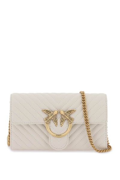 Pinko Love Bag One Wallet Chevron Mini Bag In Bianco Seta Antique Gold (white)
