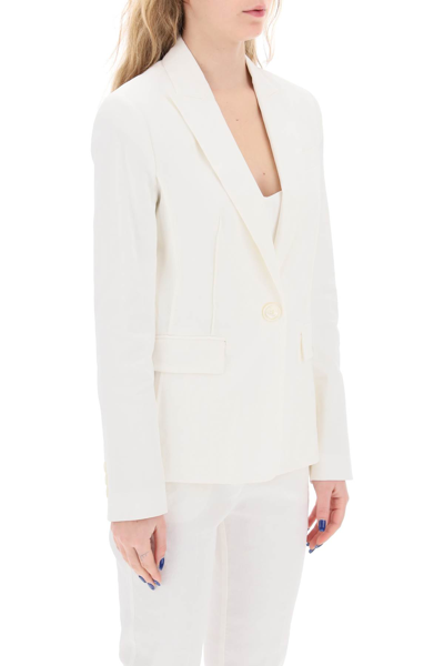 Pinko Linen-blend Single-breasted Blazer In Silk White