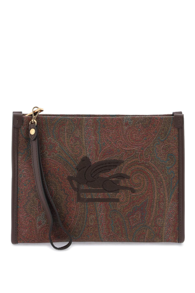 Etro Paisley Pouch With Embroidery In Marrone 2 (red)