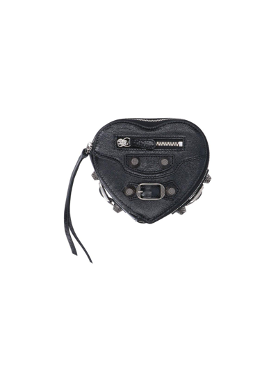 Balenciaga Le Cagole Heart Leather Clutch Bag In Black