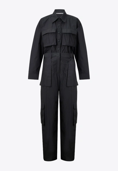 Alexander Wang Button Up Cargo Jumpsuit In Black