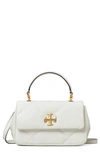 Tory Burch Kira Diamond Quilted Leather Top Handle Bag In White
