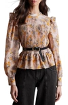 & OTHER STORIES NIKO FLORAL SMOCKED PEPLUM TOP