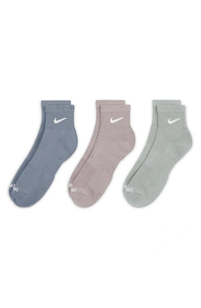 Nike Kids' Assorted 3-pack Dri-fit Everyday Plus Cushioned Ankle Socks In Grey Multicolor