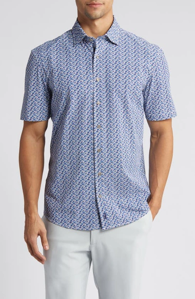 Johnnie-o Bento Knit Short Sleeve Button-up Shirt In Lake