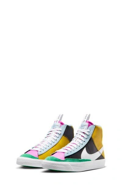 Nike Kids' Blazer Mid '77 Se Sneaker In Black/ White/ Bronzine/ Pink