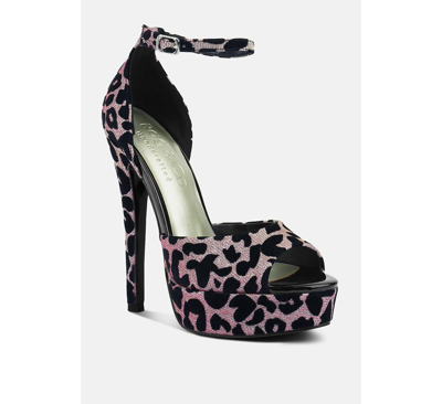 Rag & Co Brigitte Pink Leopard Print Peep Toe Stiletto Sandal
