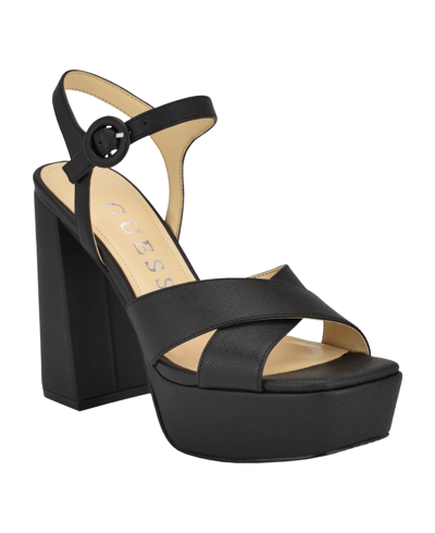 Guess Women's Vallenn Platform Block Heel Dress Sandals In Black Saffiano - Manmade